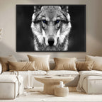 Black and White Wild Wolf Wall Art Canvas Print