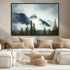 Mountain Mist Canvas Wall Art Print | 3-Panel Foggy Forest and Mountain Landscape