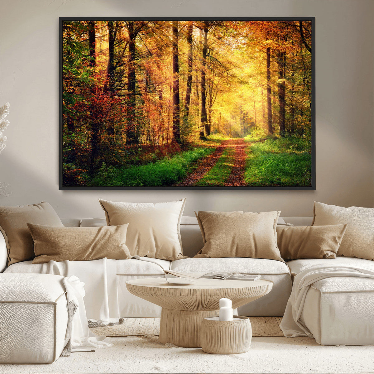 Sunlight Through Trees Wall Art Canvas Print | Autumn Forest Wall Art