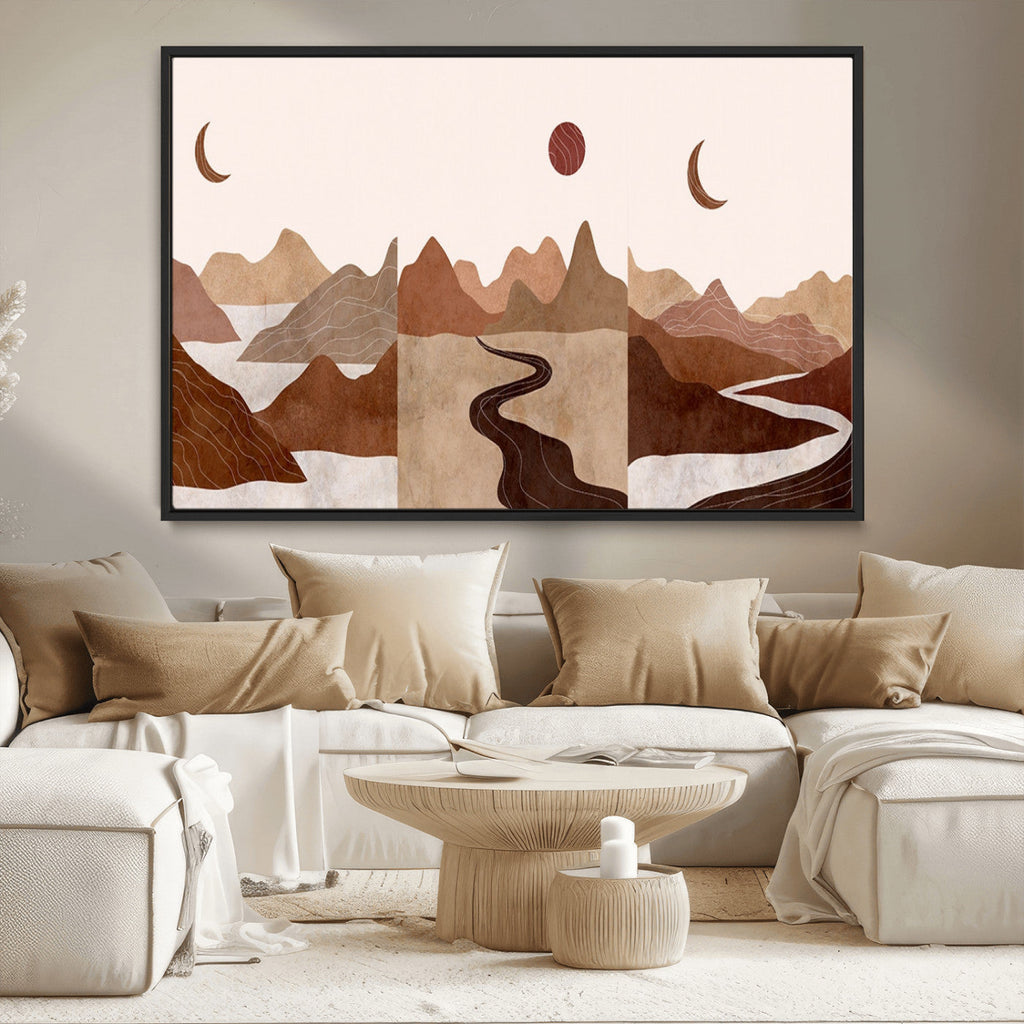 Boho Wall Art Canvas Print Set | Mid-Century Bohemian Wall Artwork, Boho Neutral