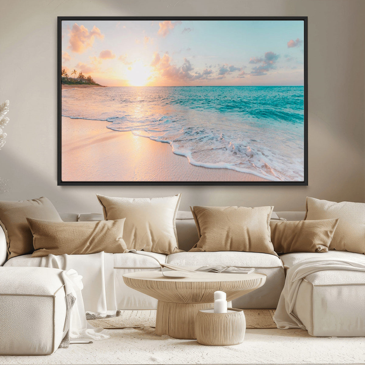 Beach Wall Art, Stunning Ocean Sunset Canvas Print with Coastal Design for Relaxing Home Decor