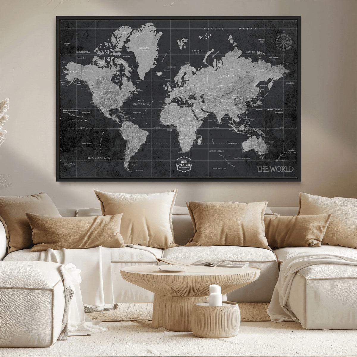 World Map Canvas Print, Detailed Map of the World Wall Art for Home or Office