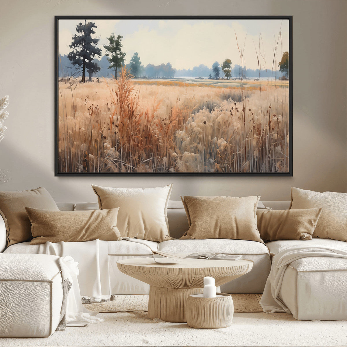 Golden Fields Canvas Wall Art Print | Serene Minimalist Landscape for Modern Decor