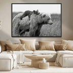Bear and Cub Wall Art Canvas | Grizzly 399 Bear and Cub Black and White Wildlife Print