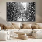 Winter Ski Lift Black and White Canvas Wall Art | Alpine Escape in Minimalist Style