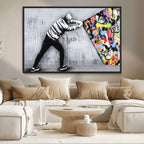 Banksy Art Behind the Curtain Street Wall Art Canvas Print | Urban Graffiti Style Wall Decor