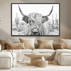 Rustic Charm, Cow Longhorn Black White Bighorn Wall Art