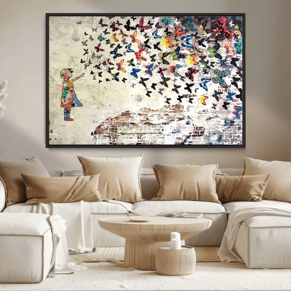 Banksy Wall Art - Banksy Girl Butterfly Graffiti Wall Art