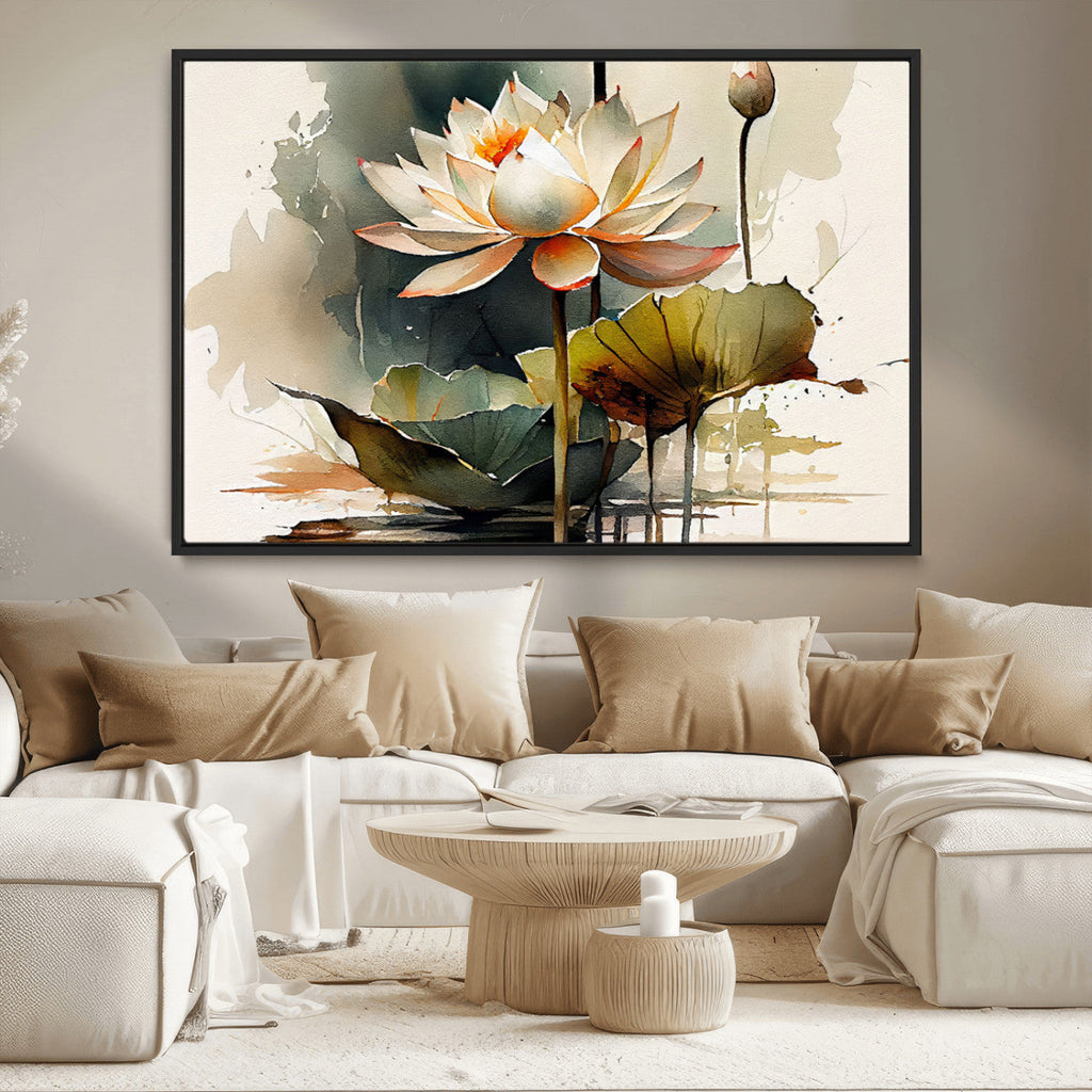 Lotus Flower Watercolor Canvas Print | A Symbol of Serenity and Growth in Soft Watercolors