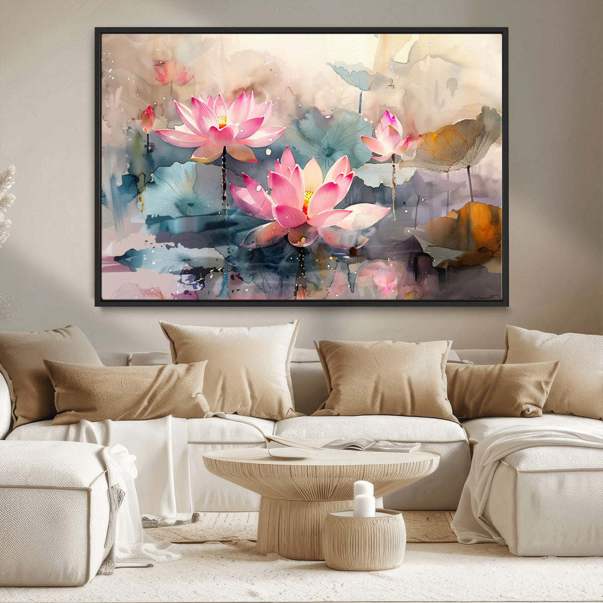 Lotus Flower Wall Art | 3 Panel Giclee Canvas Print of Pink Lotus Blossoms