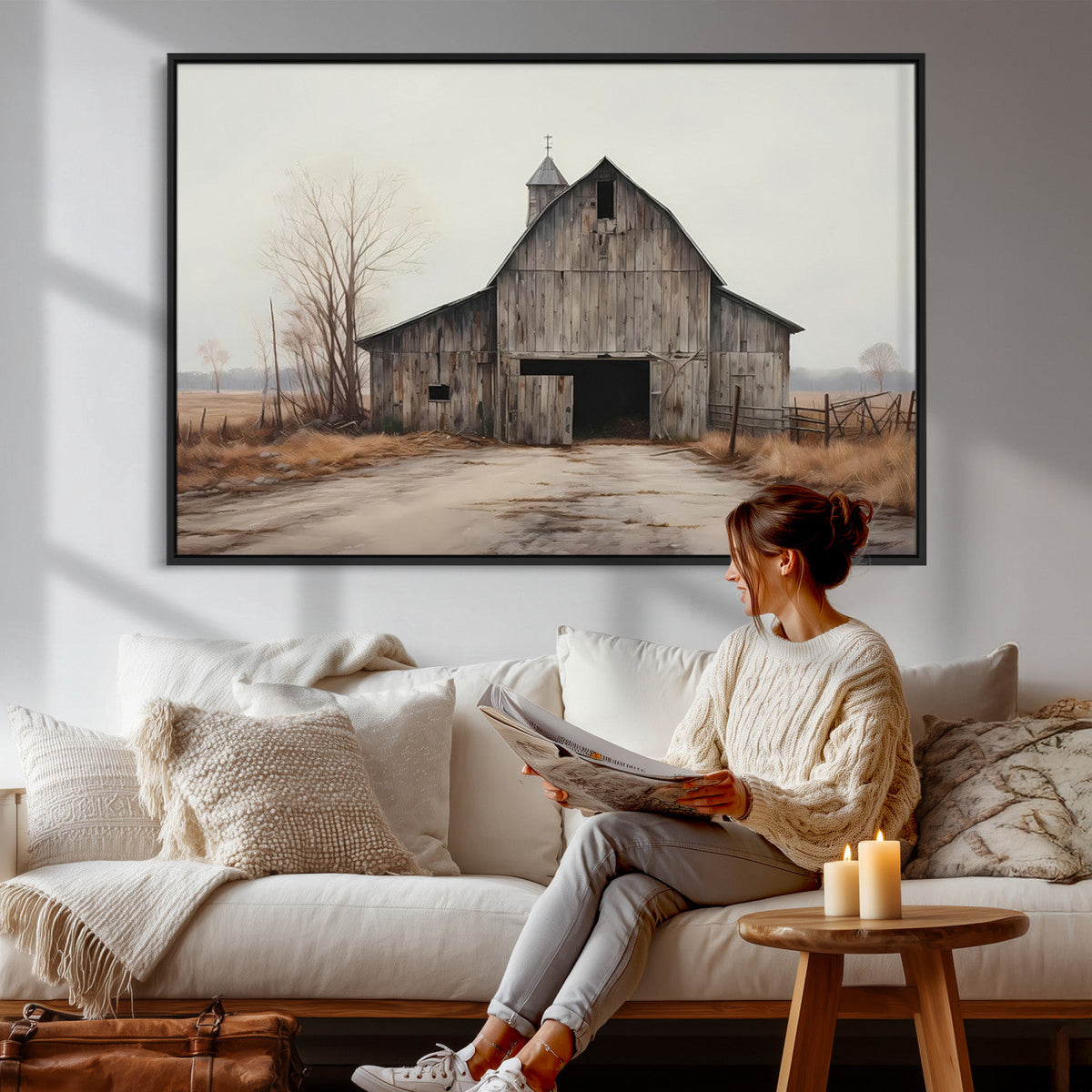 Farmhouse Rustic Barn Wall Art Canvas Print, Framed and Ready to Hang