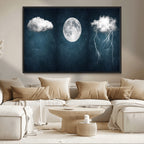 3 Piece Indigo Cloud Wall Art, Thunderstorm Moon Cloud Artwork