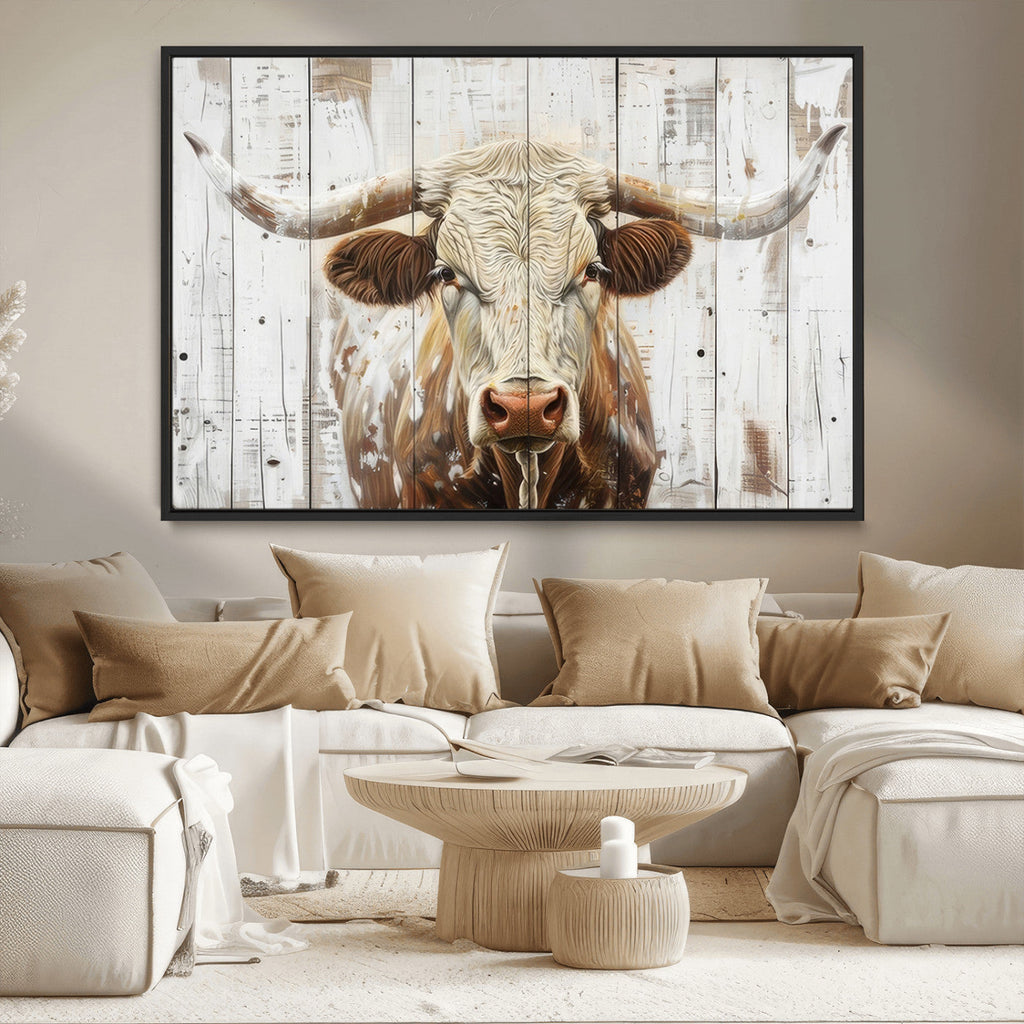 Rustic Longhorn Bull Wall Art Canvas Set