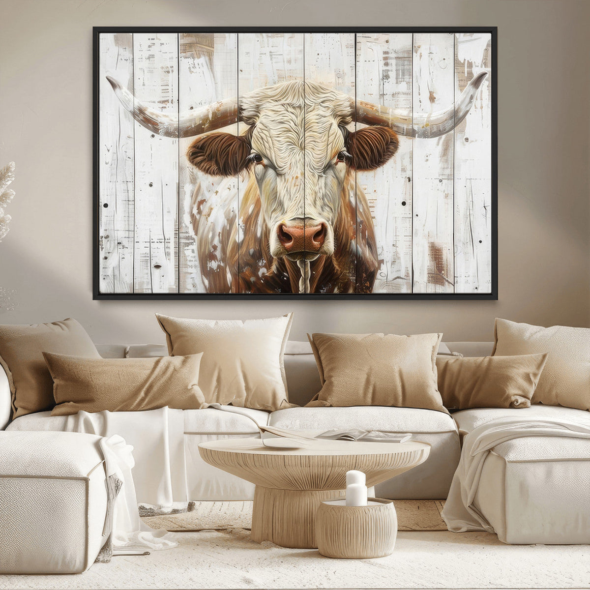 Rustic Longhorn Bull Wall Art Canvas Set