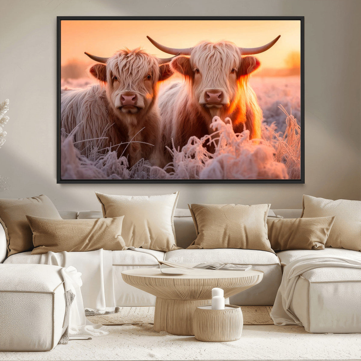 Highland Cows at Sunrise Wall Art Canvas Set
