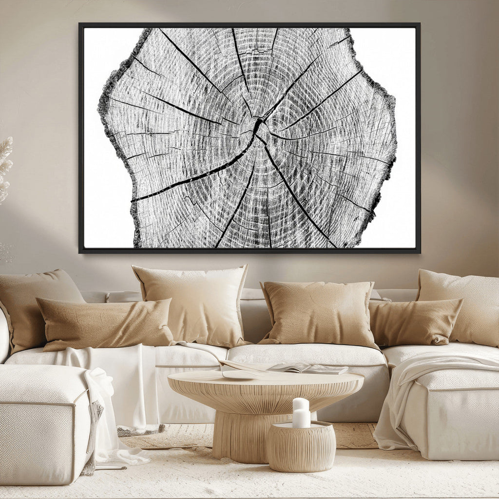 Rustic Tree Ring Wall Art Canvas Print, Framed and Ready to Hang