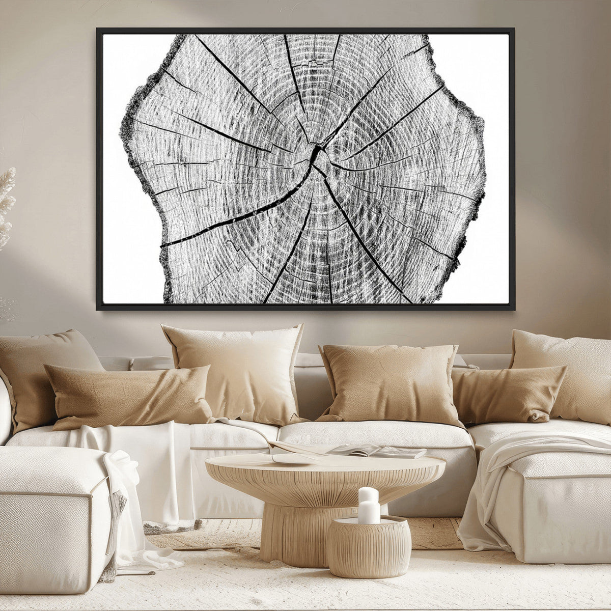 Rustic Tree Ring Wall Art Canvas Print, Framed and Ready to Hang