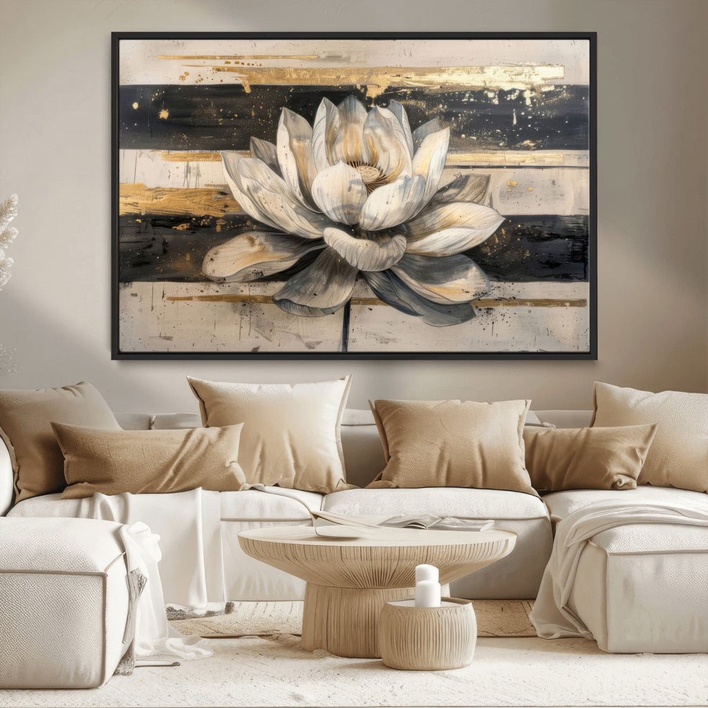 Lotus Flower Wall Art | Framed Abstract Floral Canvas