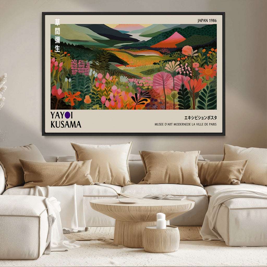 Yayoi Kusama Abstract Print, Vibrant Floral Mountain Art