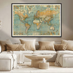 Push Pin World Map Canvas Print | Travel Tracker Wall Art for Couples