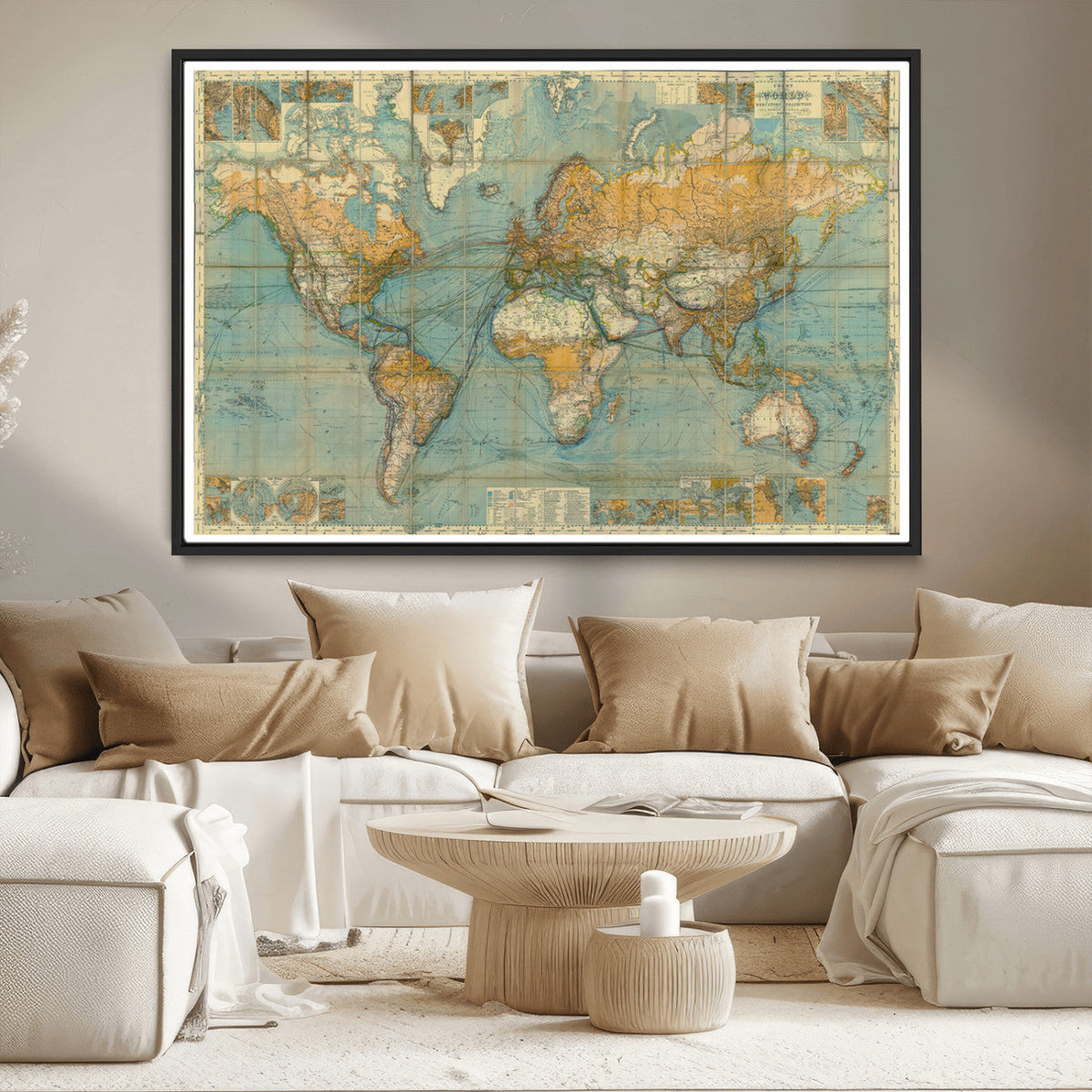 Push Pin World Map Canvas Print | Travel Tracker Wall Art for Couples