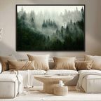 Misty Forest Wall Art | Tranquil Green Woodland Canvas Print