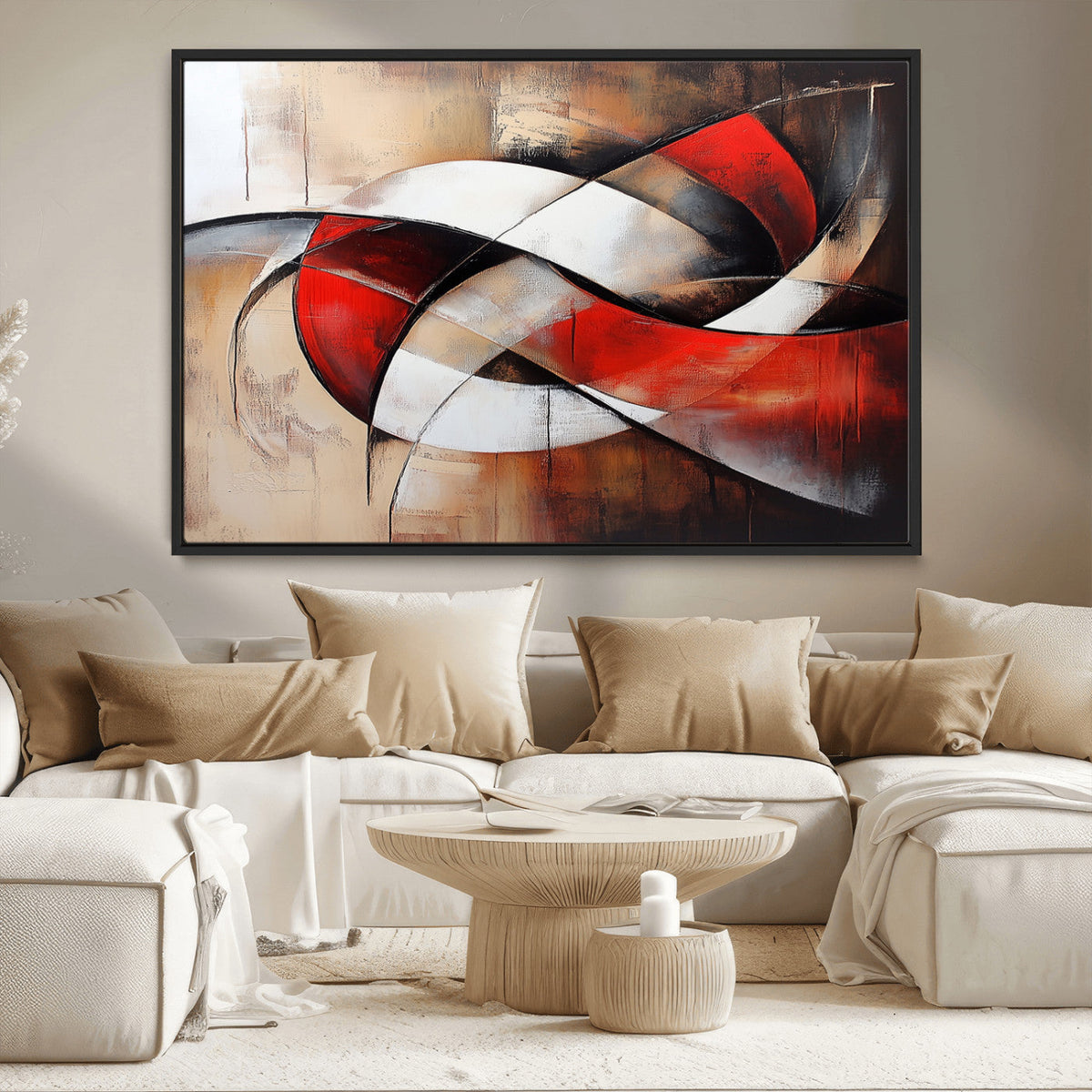 Abstract Wall Art - Modern Red and White Canvas Wall Art