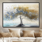 Golden and Silver Tree Wall Art | Framed Elegant Leaves Canvas