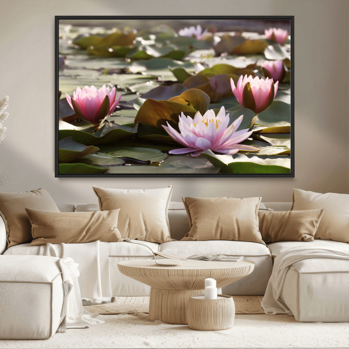 Lotus Flower Wall Art Canvas Print, Water Lily Large Wall Art for Yoga Room Decor