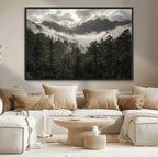 Moody Forest Wall Art | Framed Mountain Fog Canvas Artwork