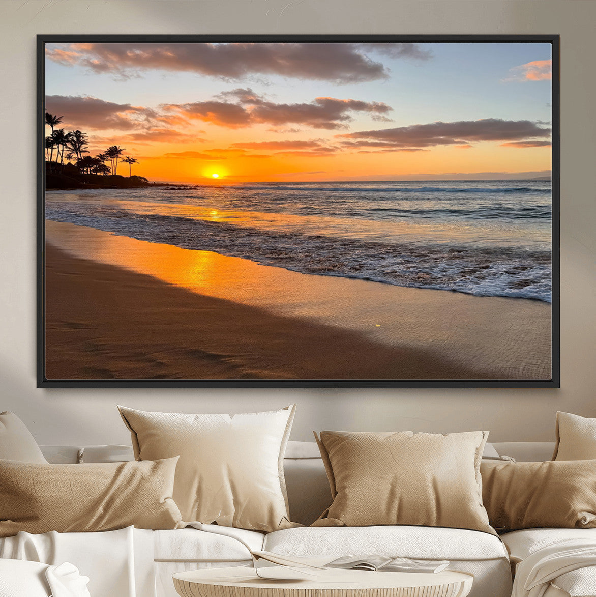 Tropical Beach Wall Art | Framed Sunset Ocean Canvas
