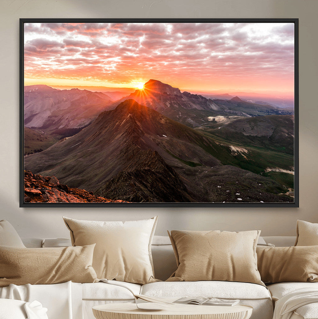 Mountain Sunrise Wall Art | Framed Alpine Ridge Canvas