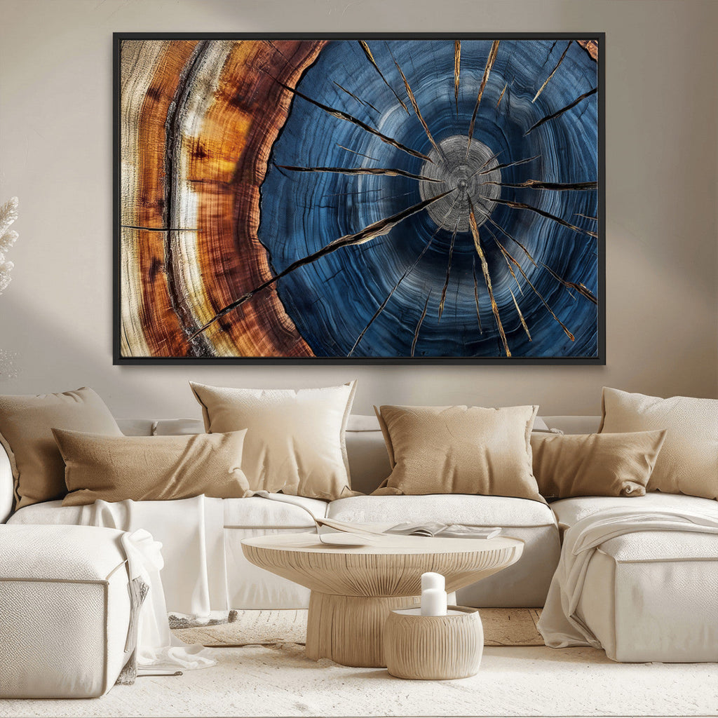 Framed Abstract Tree Ring Wall Art Print, Natural Rustic Wood Grain Canvas Print