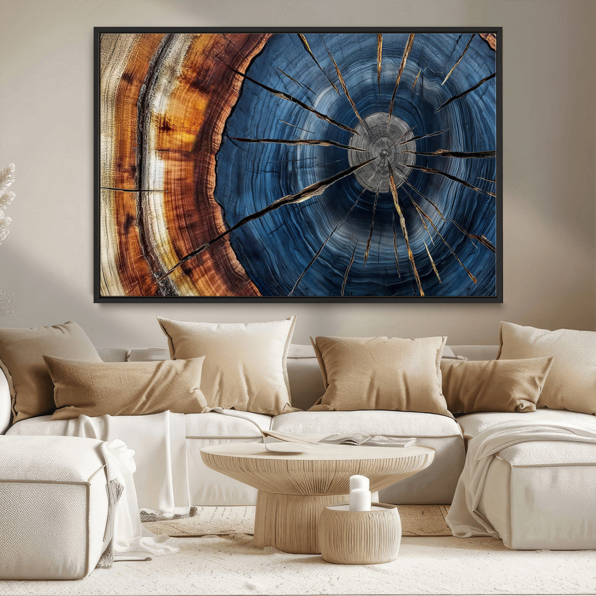 Framed Abstract Tree Ring Wall Art Print, Natural Rustic Wood Grain Canvas Print