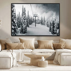 Snowy Pines Wall Art Canvas Print | Ski Lift in a Winter Forest