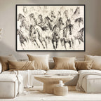 Abstract Horse Wall Art Canvas Print, Framed Horse Sketch with Galloping Herd
