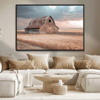Rustic Barn Wall Art Canvas Print, Framed Wheat Field Scene