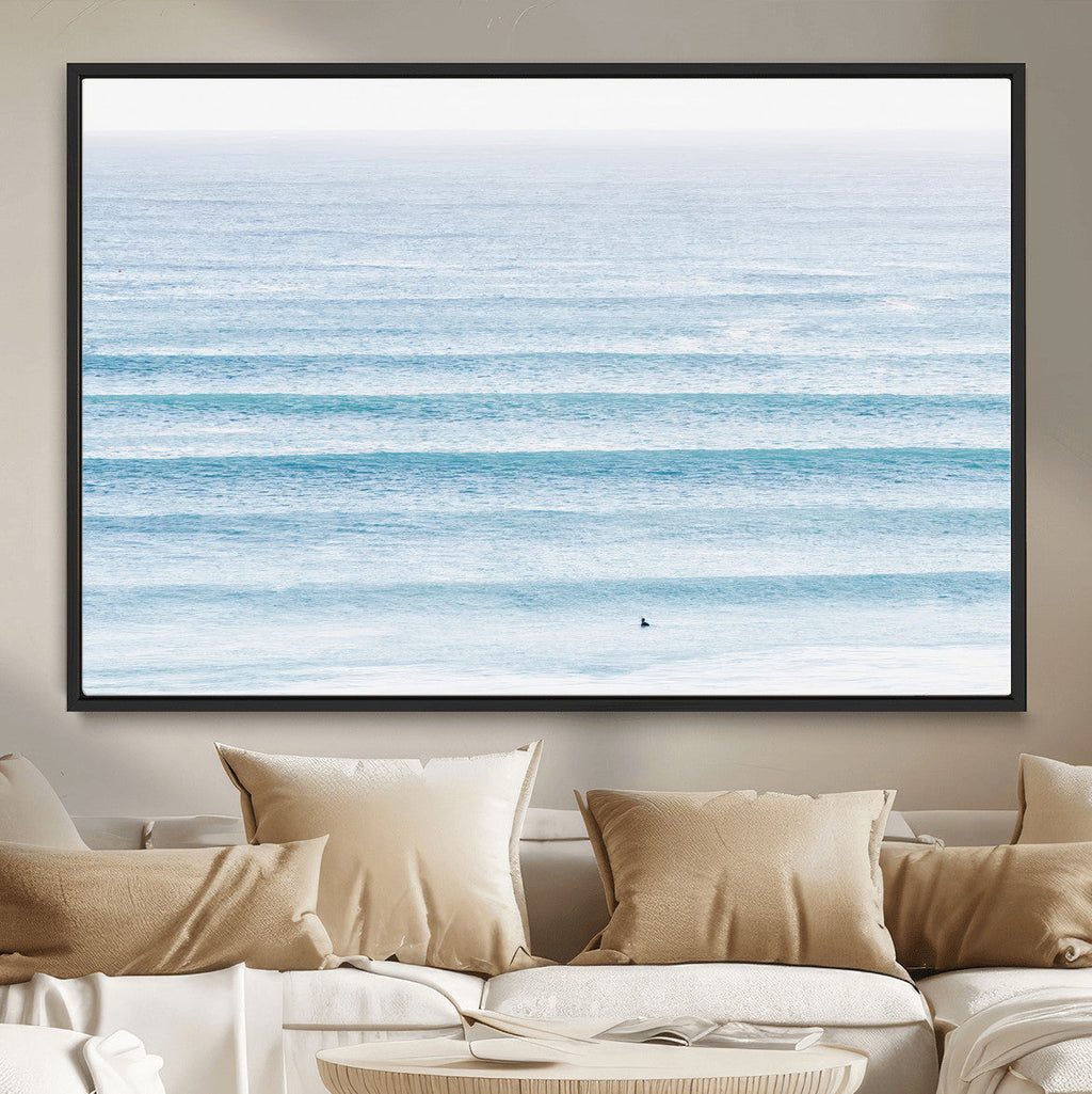 Ocean Wave Surfer Wall Art | Framed Minimal Seascape Canvas