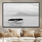 Whale Tail Wall Art | Framed Black White Ocean Canvas