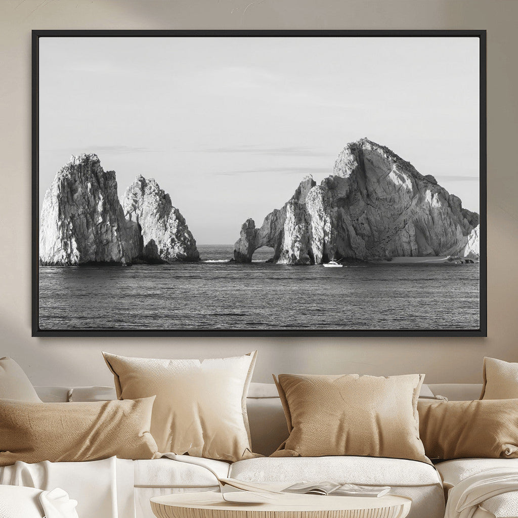 Coastal Wall Art | Framed Black White Ocean Canvas Artwork
