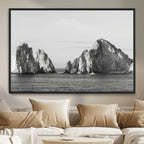 Coastal Wall Art | Framed Black White Ocean Canvas Artwork