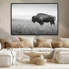 Bison Wall Art Canvas Print, Framed Rustic Wildlife Scene with Wild Buffalo