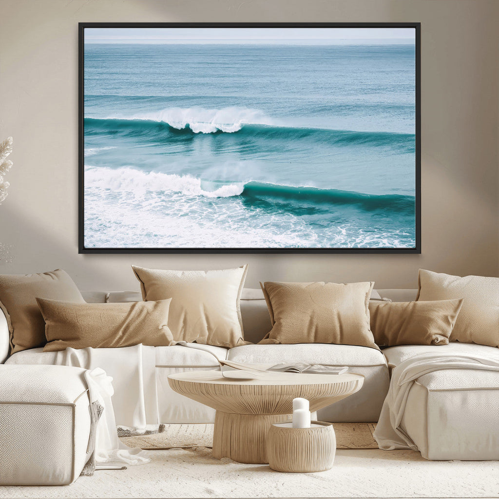 Ocean Swell Wall Art Canvas Print, Framed Surf Waves and Blue Water Scene