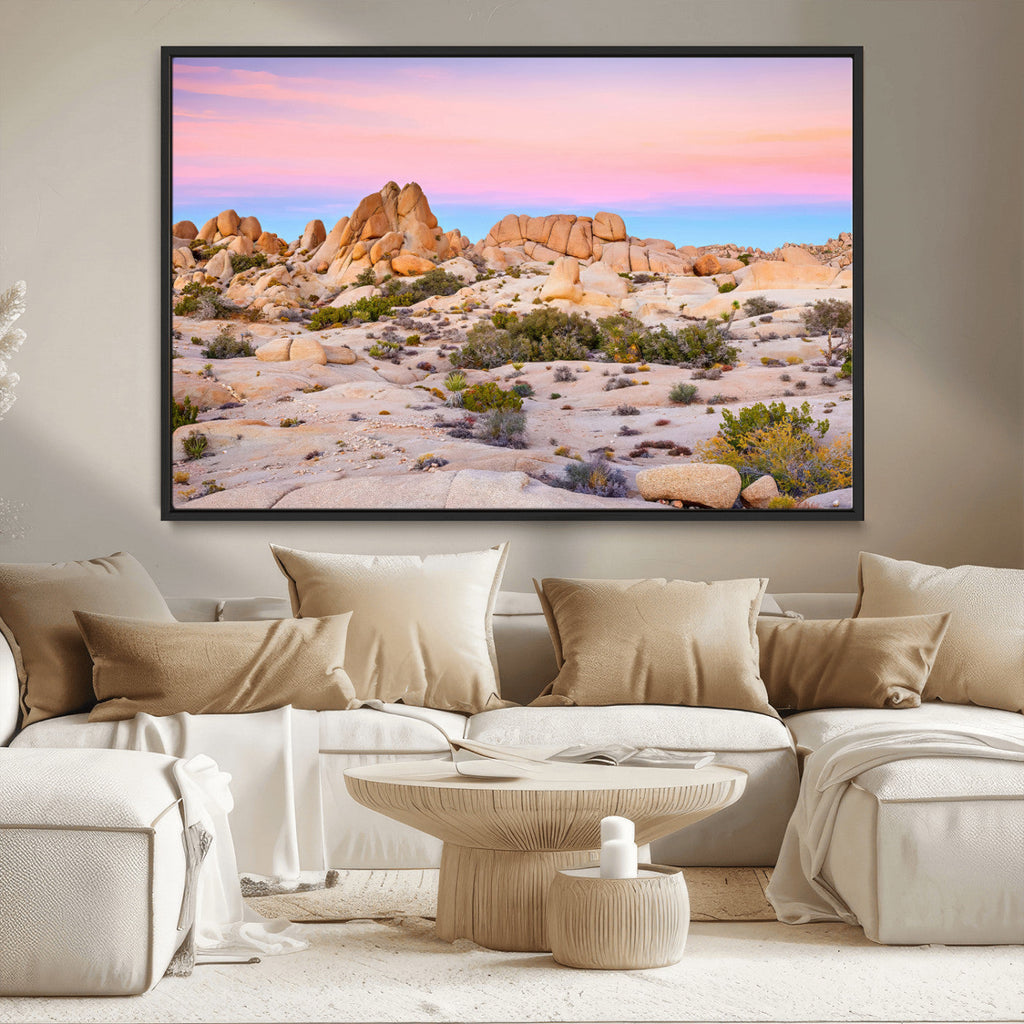 Vibrant Sunset Sky Wall Art Canvas Print, Framed Joshua Tree Desert Artwork