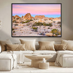 Vibrant Sunset Sky Wall Art Canvas Print, Framed Joshua Tree Desert Artwork