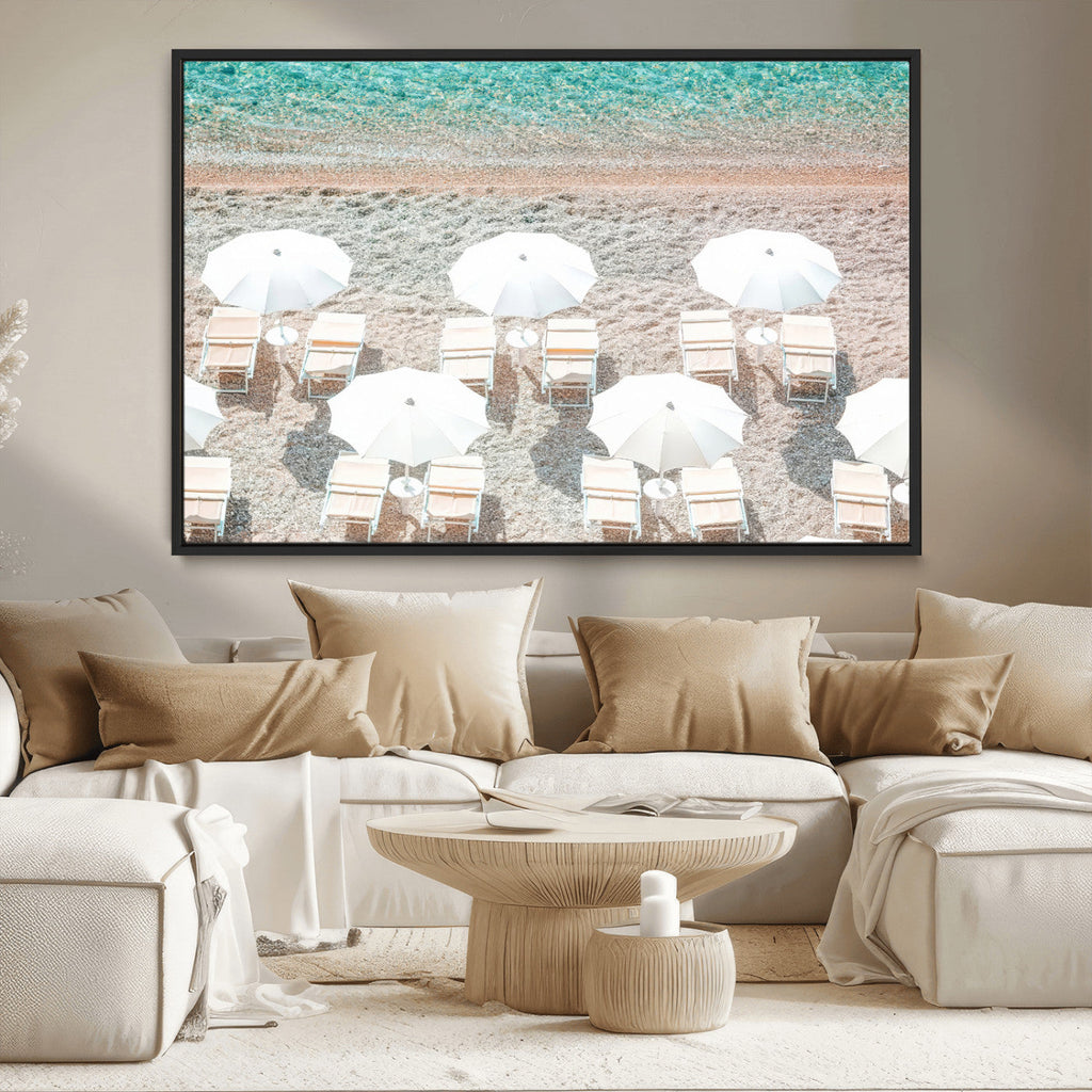 Calm Beach Wall Art | Framed Turquoise Water Canvas Artwork