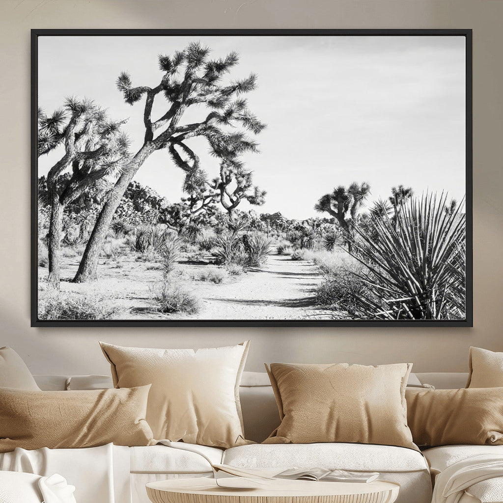 Joshua Tree Wall Art | Black & White Canvas Print, Nature Serenity Decor