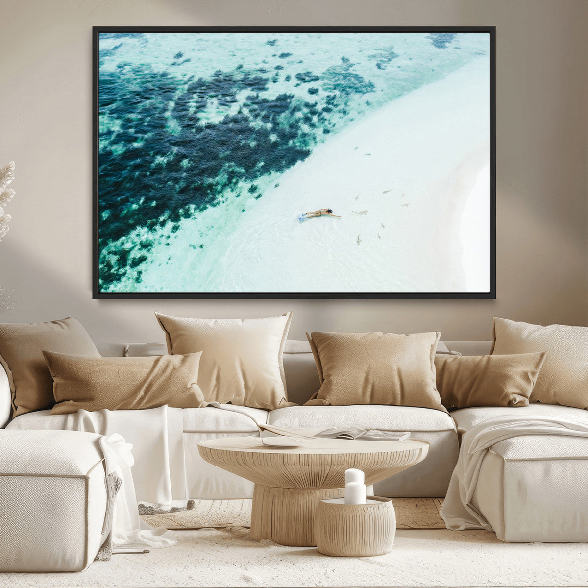 Minimal Beach Wall Art | Framed Ocean Swimming Canvas