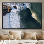 Ocean Wave Wall Art | Aerial Coastal View Canvas Artwork