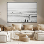 Surfer Silhouette Wall Art | Framed Calm Ocean Canvas